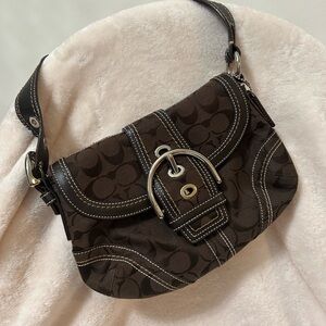 Canvas and Leather Coach Dark Brown Signature Shoulder Bag